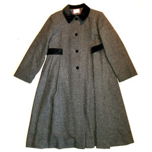 Girls Coat-ROTHSCHILD-gray 100% wool lined velvet trim Holiday Overcoat-14